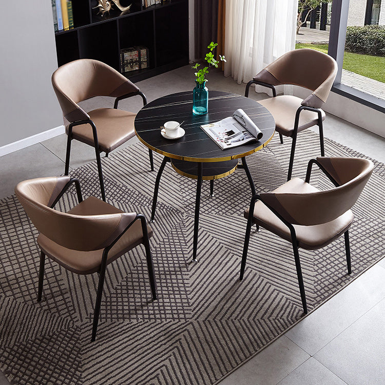 Tavolo da pranzo rotondo contemporaneo in metallo da 31,5 pollici tavolo in legno con gambe nere