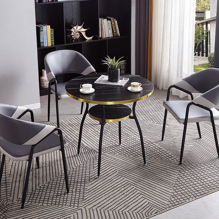 Tavolo da pranzo rotondo contemporaneo in metallo da 31,5 pollici tavolo in legno con gambe nere