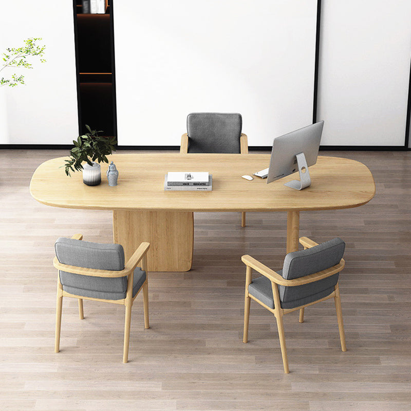 Ovaal dennen vaste houten tafel eenvoud eetkamer collectie met dubbele voetstuk