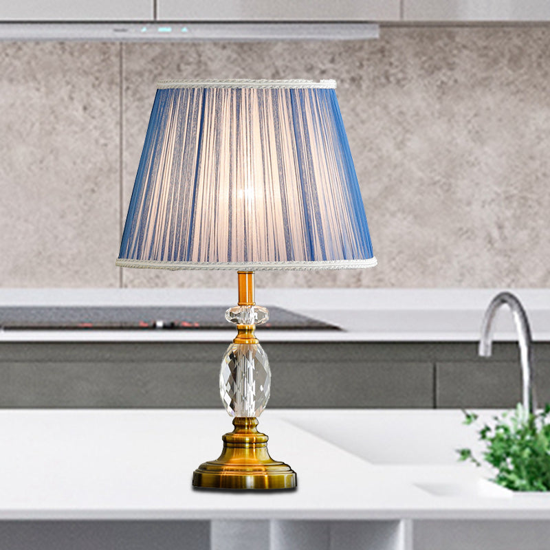 Veilleuse en cristal à facettes en forme de cône, éclairage de table bleu moderniste à 1 ampoule avec détails imitation tressés