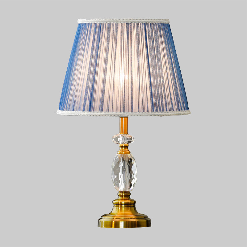 Veilleuse en cristal à facettes en forme de cône, éclairage de table bleu moderniste à 1 ampoule avec détails imitation tressés