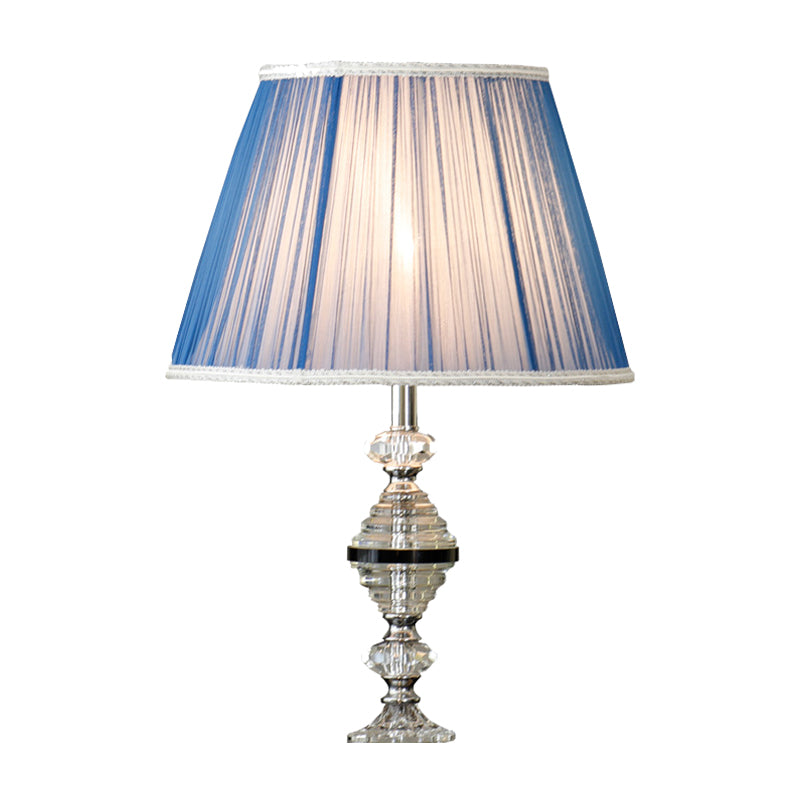 Lampe de table de nuit effilée bleu contemporain 1 ampoule transparent k9 Lumière de nuit en cristal pour le salon