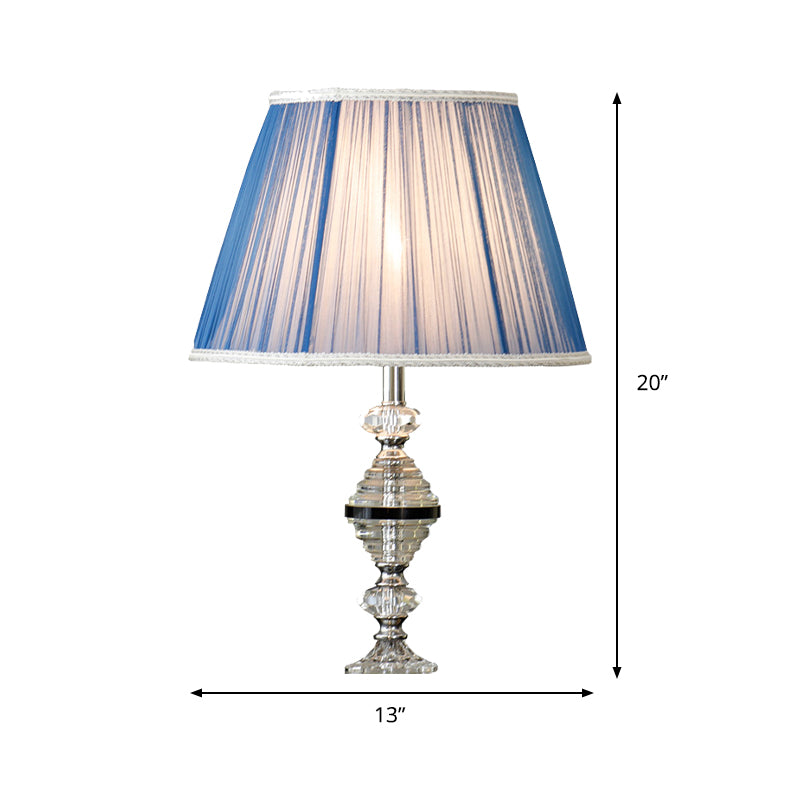 Lampe de table de nuit effilée bleu contemporain 1 ampoule transparent k9 Lumière de nuit en cristal pour le salon