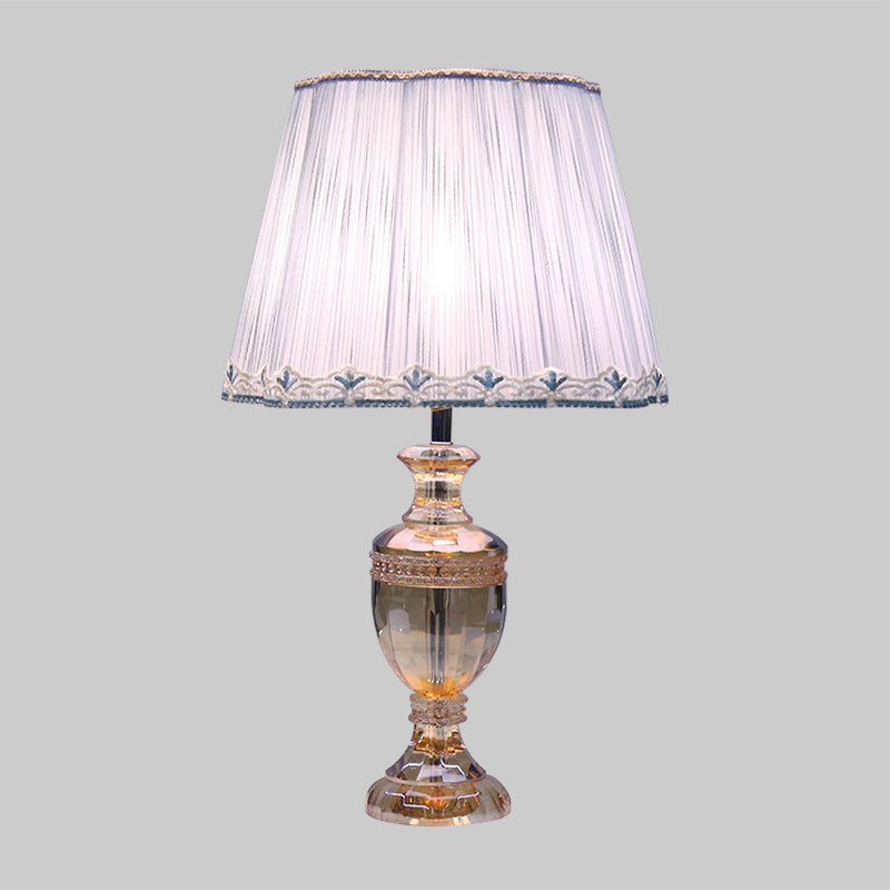 Lampada notturna di urna azzurra Minimalista 1-bulba K9 Accensione da comodino Crystal con tonalità in tessuto affusolato