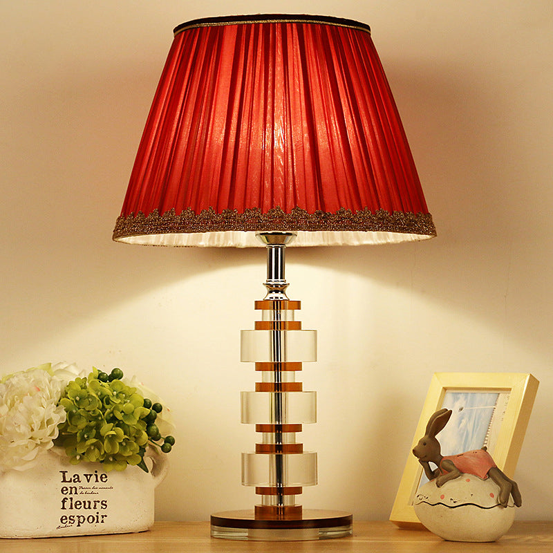 1-Head Living Room Nightstand Lighting Modern Red Table Lamp with Round Clear Crystal