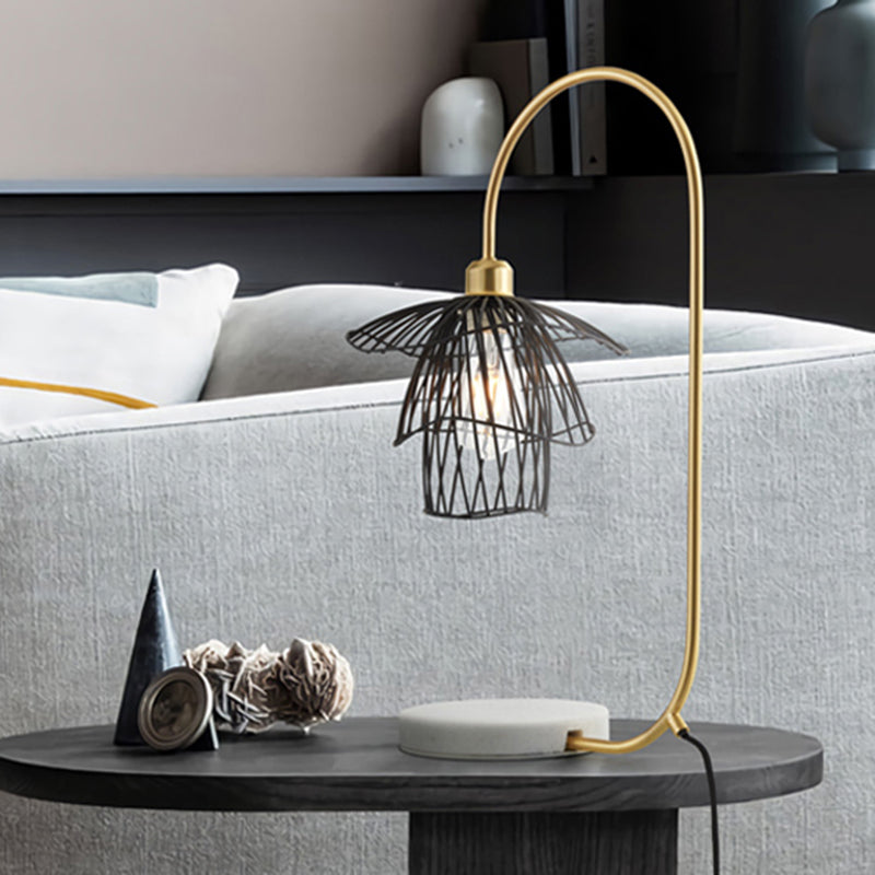 1-Light Bedroom Nightstand Light Modern Black/White Night Lighting with Geometric Metal Shade