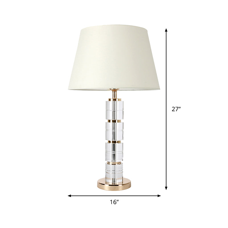 Simple 1-Bulb Table Light White Column Night Lamp with Clear K9 Crystal for Living Room