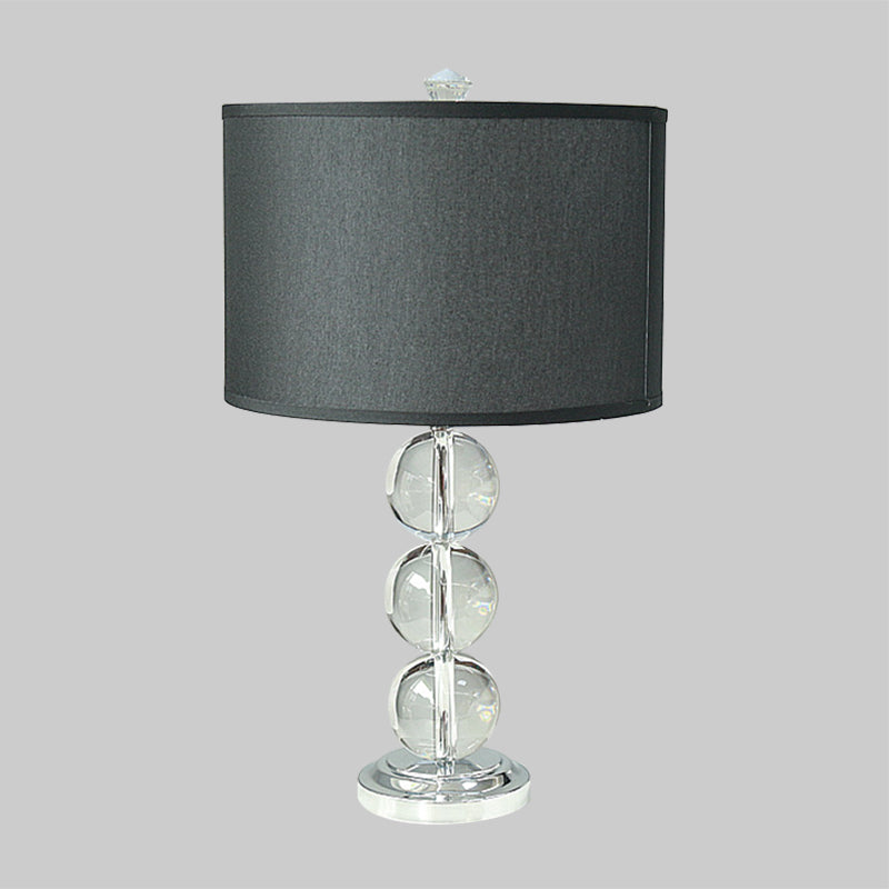 Fabric Drum Night Table Lighting Minimalist 1-Bulb Black Nightstand Lamp with Crystal Accent