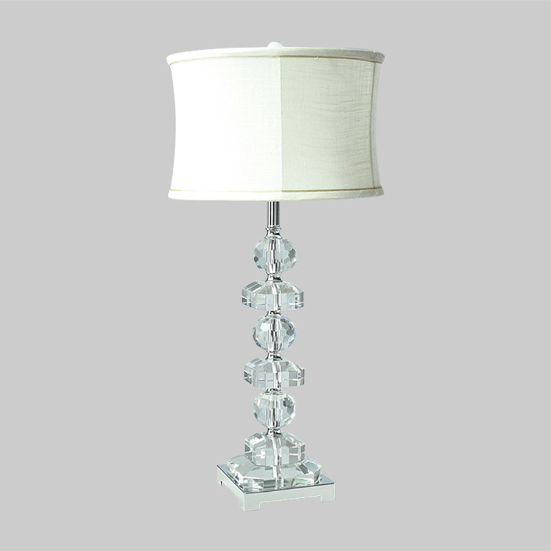 Lampe de table à tambour blanche moderne 1 éclairage de table de nuit en cristal clair pour le salon