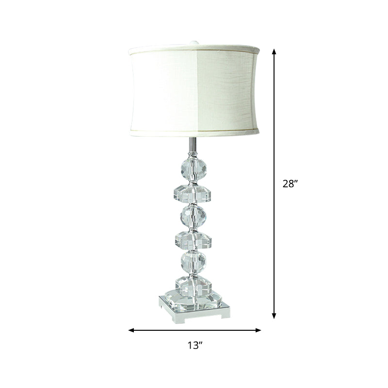Lampe de table à tambour blanche moderne 1 éclairage de table de nuit en cristal clair pour le salon