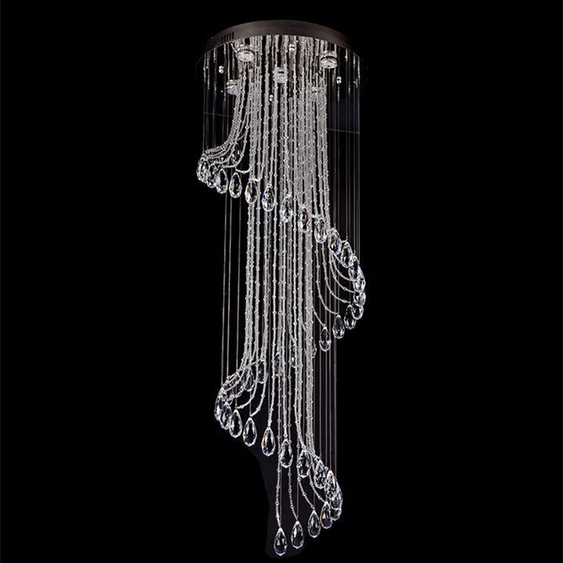 Spiraler Wasserfalltreppe Multi-Pendant zeitgenössischer klarer Kristallkugel 5-Bulb-Federungslampe