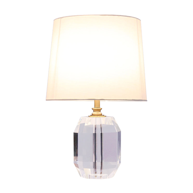 Minimalist Tapered Night Table Lighting Hand-Cut Crystal 1-Head Living Room Nightstand Light in White, 18"/21" Long