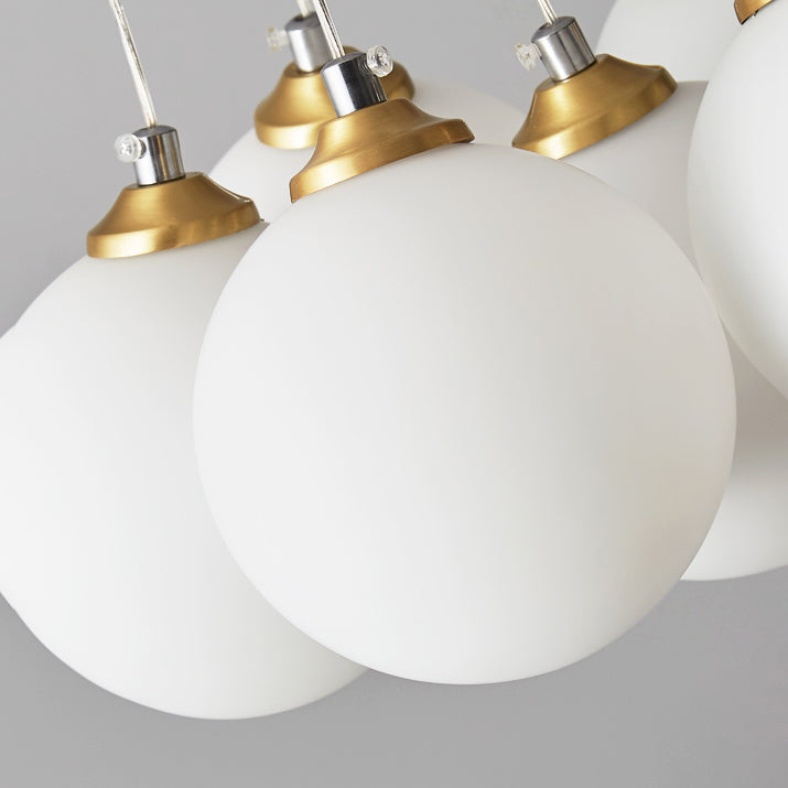 Lámpara colgante de globo de cobre ligero de simplicidad moderna con sombra de vidrio blanco