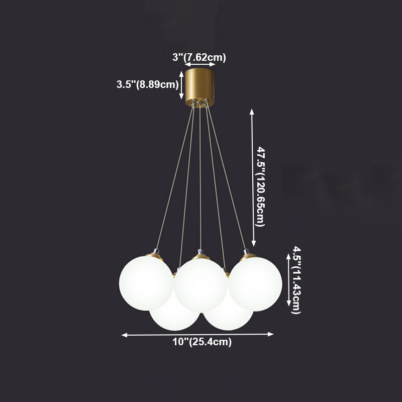 Lámpara colgante de globo de cobre ligero de simplicidad moderna con sombra de vidrio blanco