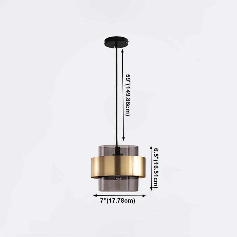 Moderno conciso conciso cilindrico a sospensione a sospensione di ferro da ferro con tonalità di vetro fumato