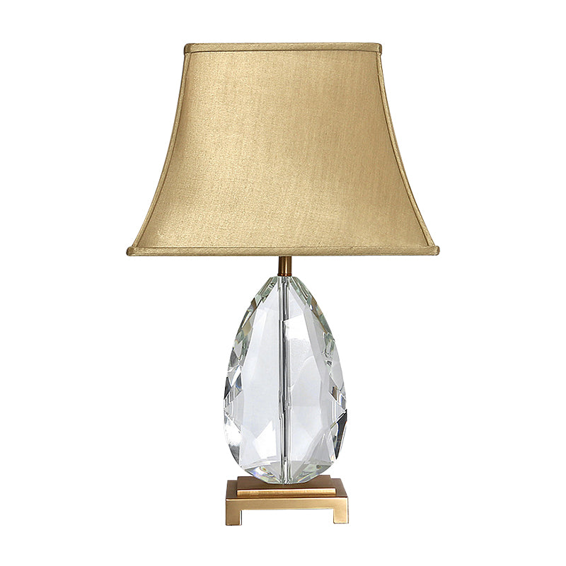 22 "/26" Long Crystal Bell Night Lighting Modern 1 hoofd lichtbruine nachtkastje Lamp met rechthoekige voetstuk