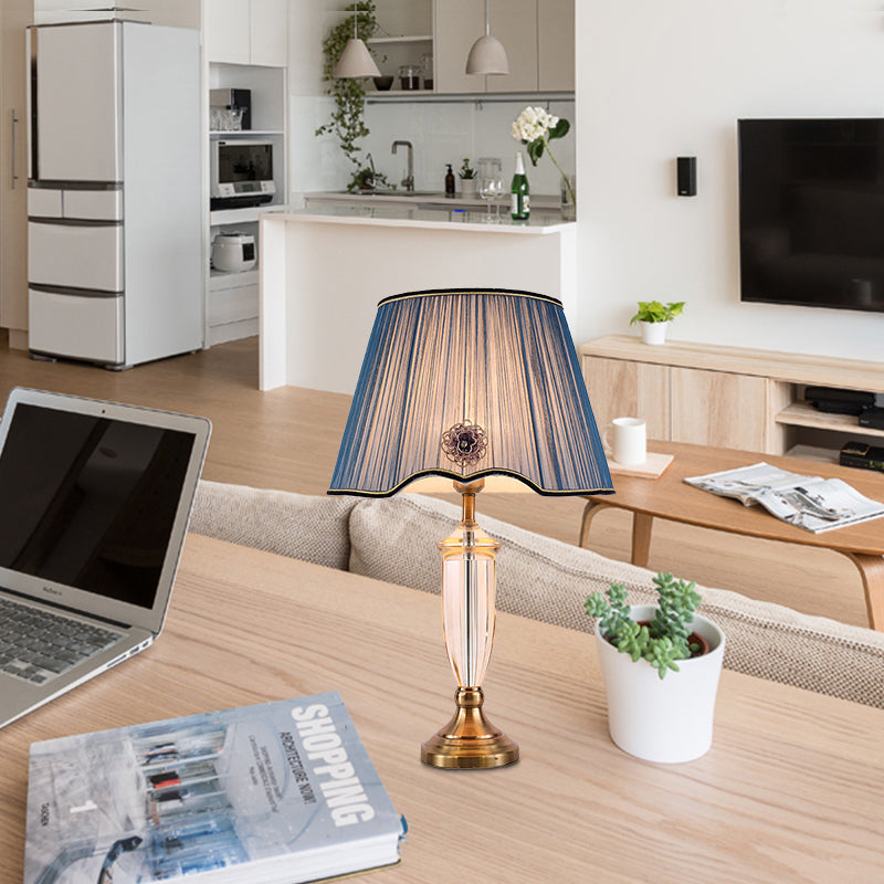 1 Glühbirnen Esszimmer Schreibtisch Licht Modernismus Weiß/Blau -Tischlampe mit konischem Stoff Schatten
