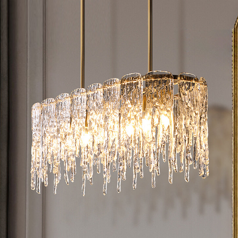 Icicle Shaped Glass Island Chandelier Lights Modern Living Room Hanging Pendant Lights