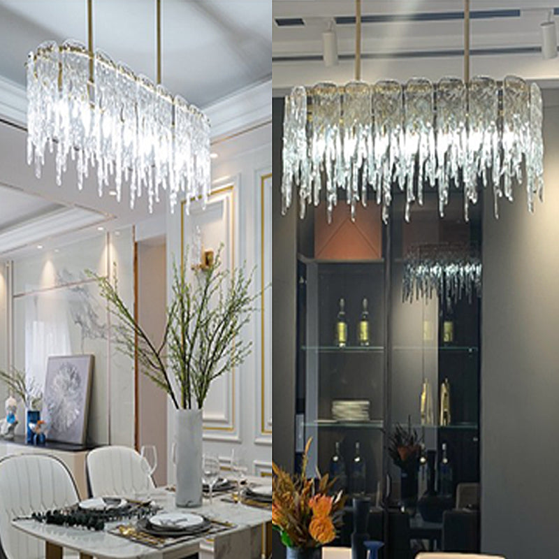 Icicle Shaped Glass Island Chandelier Lights Modern Living Room Hanging Pendant Lights