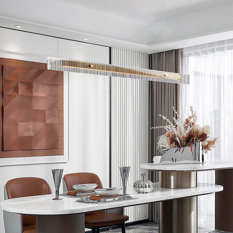 1-Light Island Ceiling Light Modern Style Rectangular Shape Glass Pendant Lighting