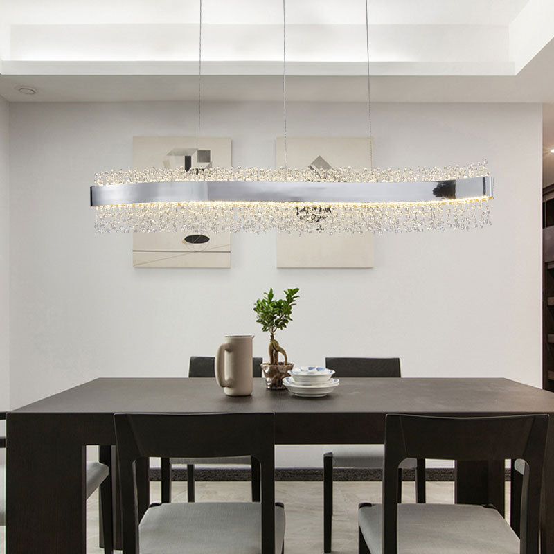 LED Dining Pendant Light Modern Simple Stainless Steel Crystal Hanging Lamp Fixture