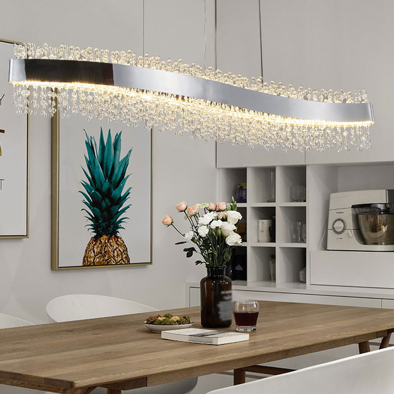 LED Dining Pendant Light Modern Simple Stainless Steel Crystal Hanging Lamp Fixture