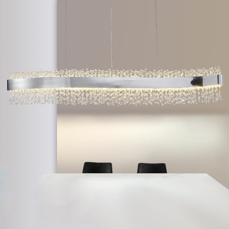 LED Dining Pendant Light Modern Simple Stainless Steel Crystal Hanging Lamp Fixture