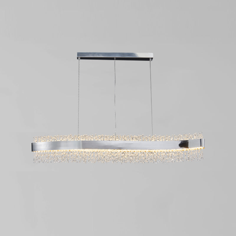 LED Dining Pendant Light Modern Simple Stainless Steel Crystal Hanging Lamp Fixture