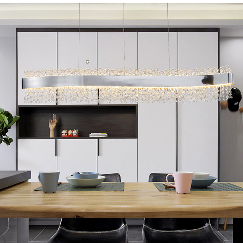 LED Dining Pendant Light Modern Simple Stainless Steel Crystal Hanging Lamp Fixture
