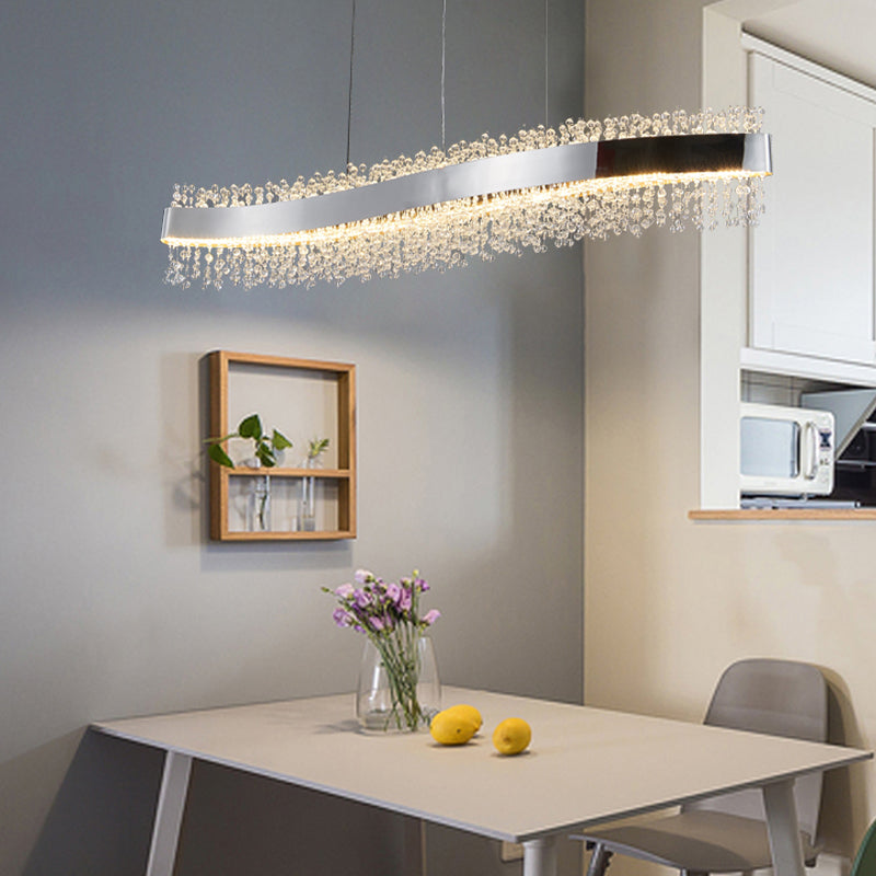 LED Dining Pendant Light Modern Simple Stainless Steel Crystal Hanging Lamp Fixture
