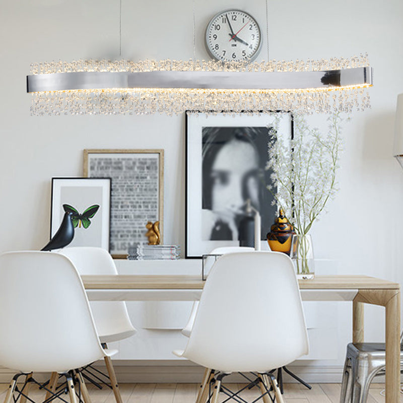 LED Dining Pendant Light Modern Simple Stainless Steel Crystal Hanging Lamp Fixture