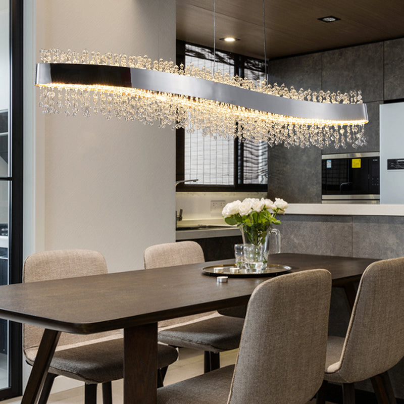 LED Dining Pendant Light Modern Simple Stainless Steel Crystal Hanging Lamp Fixture
