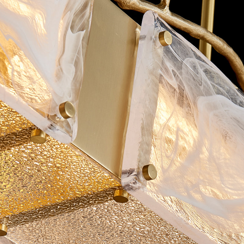 2-Light Island Light Modern Style Rectangular Shape Glass Pendant Lighting in Gold