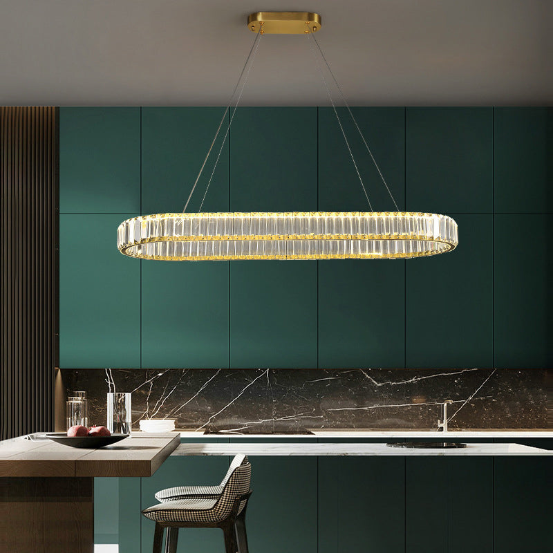 Crystal Oval Island Lighting Contemporary Minimalism LED Living Room Chandelier Lighting