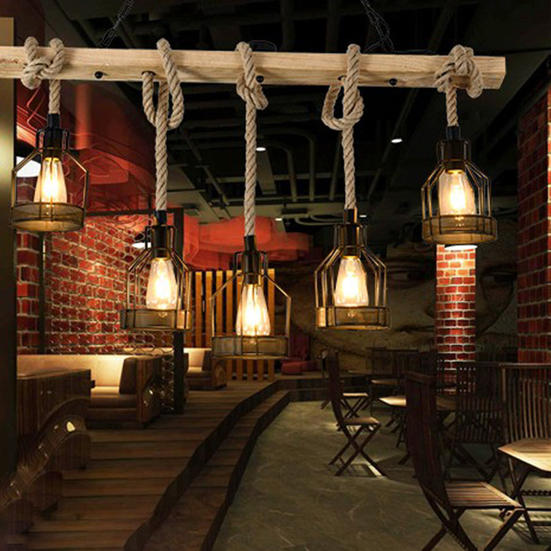Industrial Style Hemp Rope Pendant Light Retro Hanging Light for Living Room