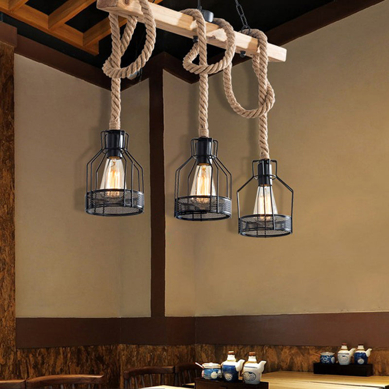 Industrial Style Hemp Rope Pendant Light Retro Hanging Light for Living Room