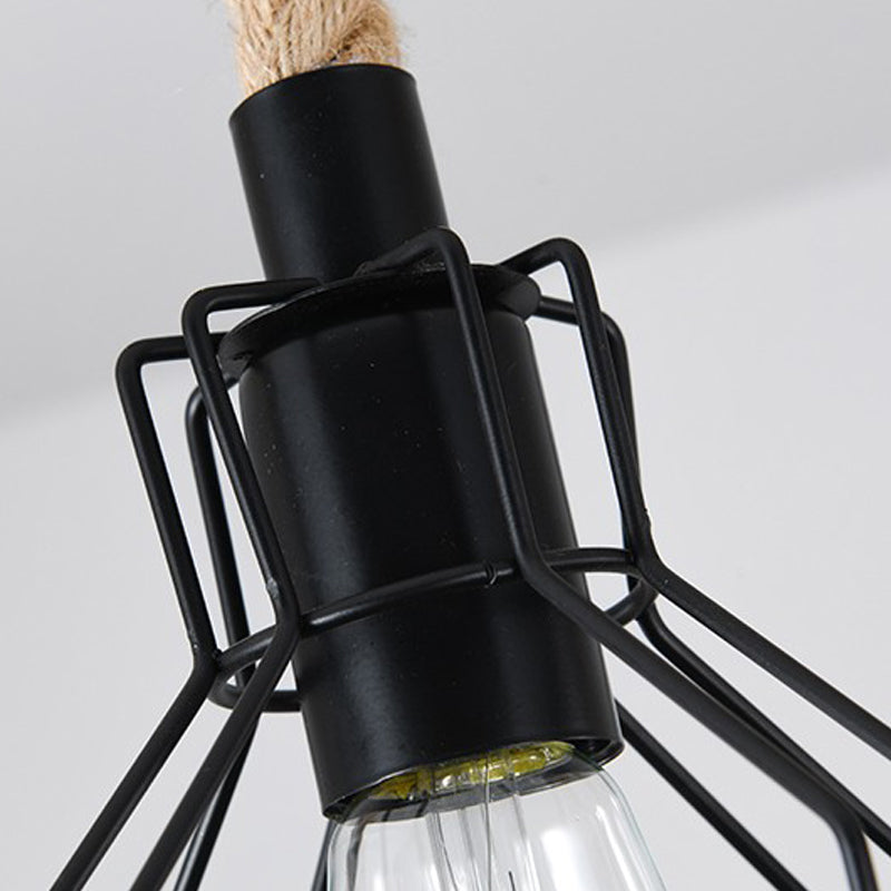 Industrial Style Hemp Rope Pendant Light Retro Hanging Light for Living Room