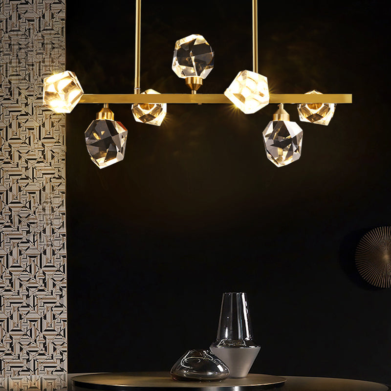 Modern Style Simple Island Pendant Geometric Shade Crystal Island Light for Restaurant