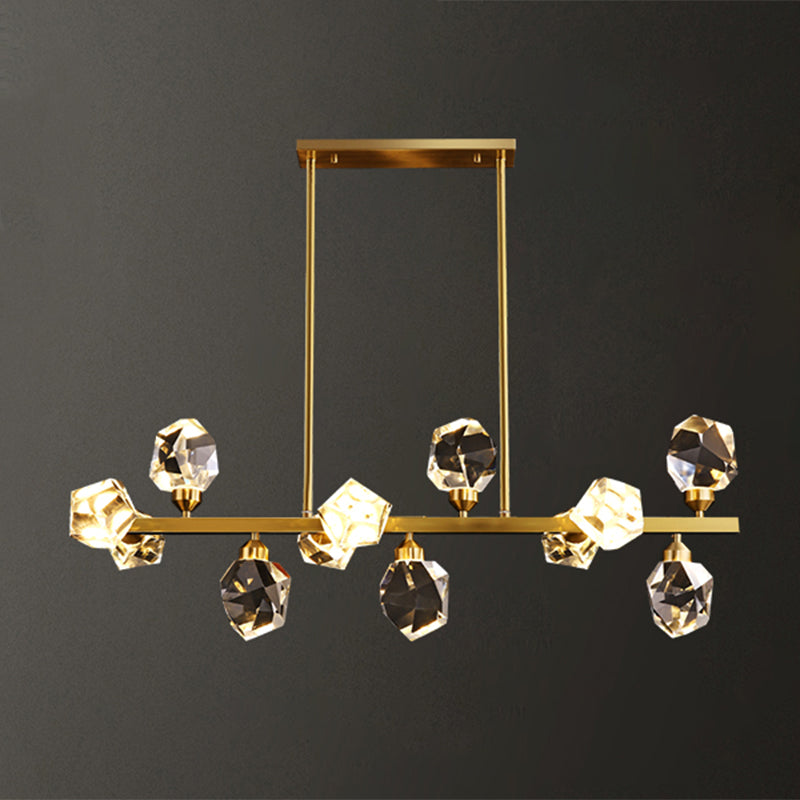 Modern Style Simple Island Pendant Geometric Shade Crystal Island Light for Restaurant