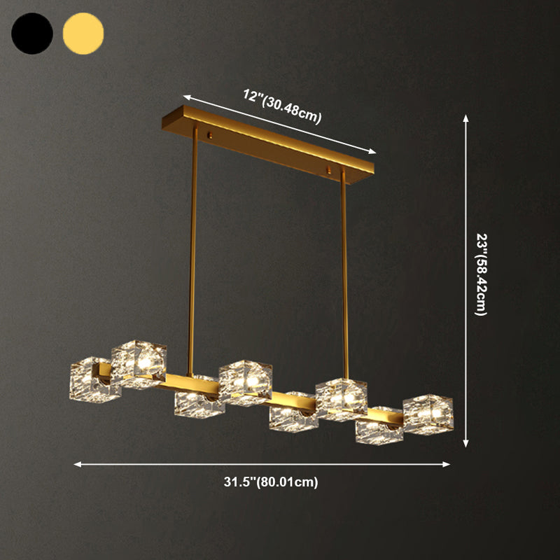 Modern Style Simple Island Pendant Geometric Shade Crystal Island Light for Restaurant