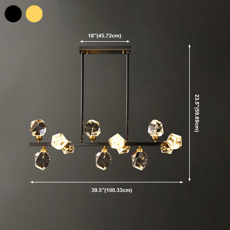 Modern Style Simple Island Pendant Geometric Shade Crystal Island Light for Restaurant