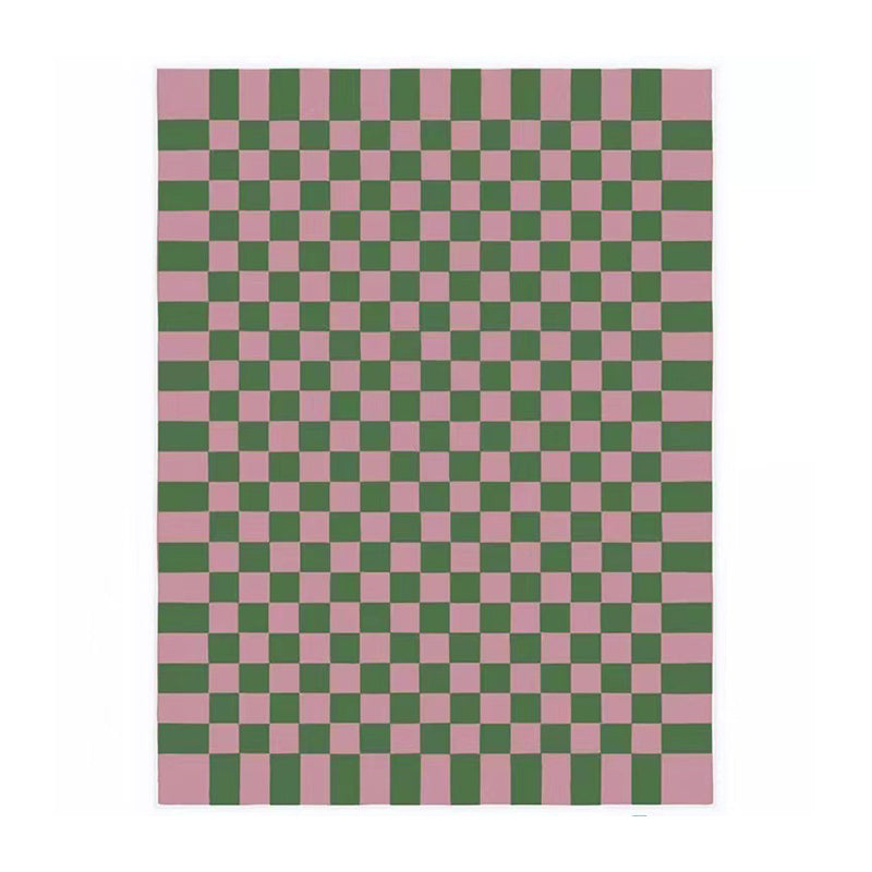 Brown Minimalist Rug Polyester Grid Rug Stain Resistant Rug for Home Decor