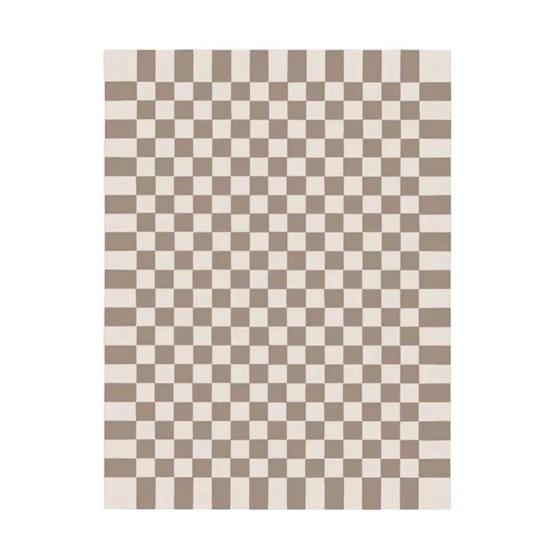 Brown Minimalist Rug Polyester Grid Rug Stain Resistant Rug for Home Decor