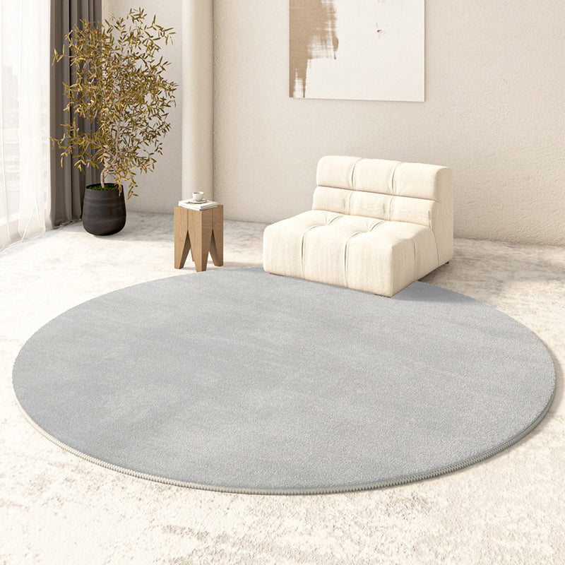 Round Plain Shag Area Rug Polyester Modern Carpet Non-Slip Backing Indoor Rug for Living Room