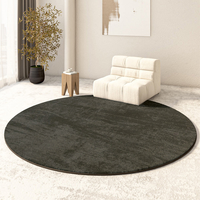 Round Plain Shag Area Rug Polyester Modern Carpet Non-Slip Backing Indoor Rug for Living Room