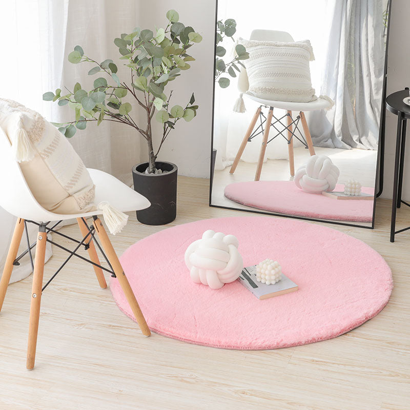 Round Plain Shag Rug Polyester Funky Indoor Rug Non-Slip Backing Area Carpet for Living Room