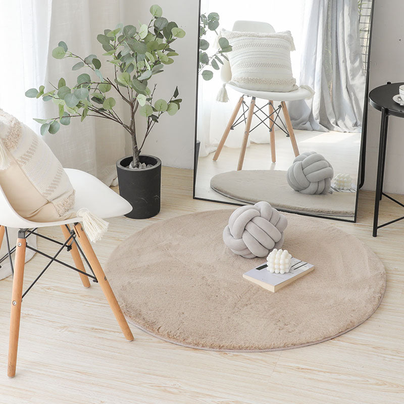 Round Plain Shag Rug Polyester Funky Indoor Rug Non-Slip Backing Area Carpet for Living Room
