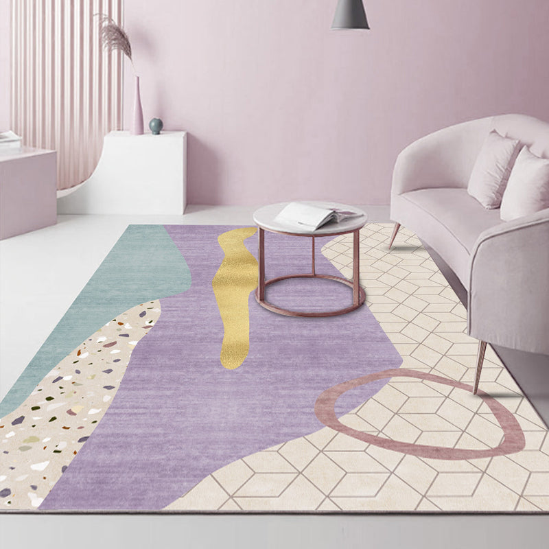 Purple Contract Color Rug Blended Color Block Rug Non-Slip Backing Rug for Home Decoration