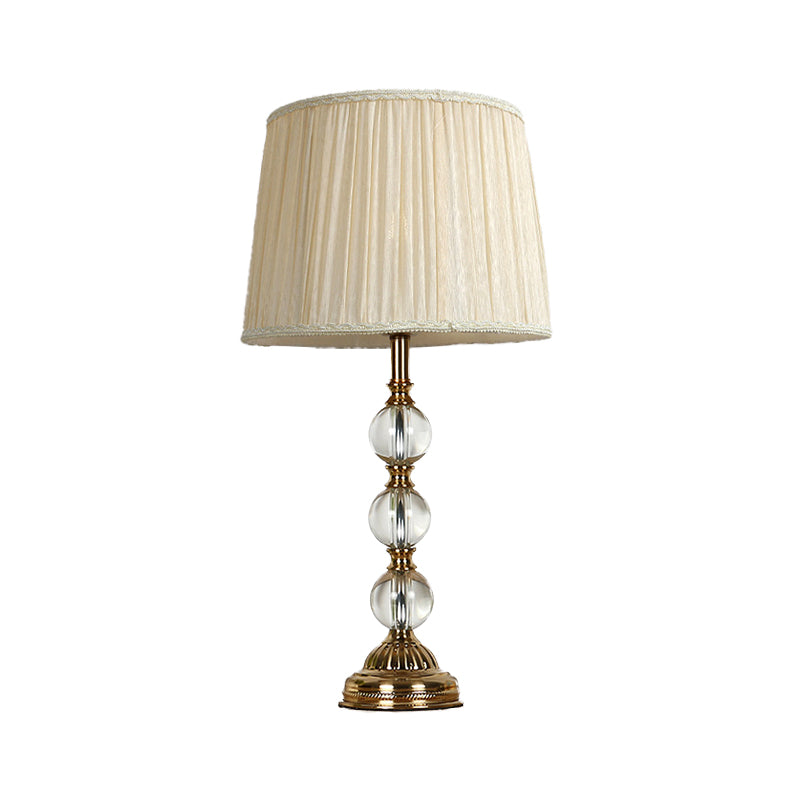 White Ball Desk Lamp Modern 1 Bulb Clear Crystal Table Light with Drum Fabric Shade