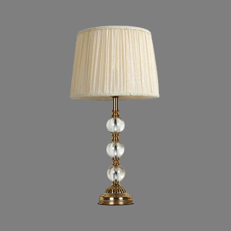 White Ball Desk Lamp Modern 1 Bulb Clear Crystal Table Light with Drum Fabric Shade